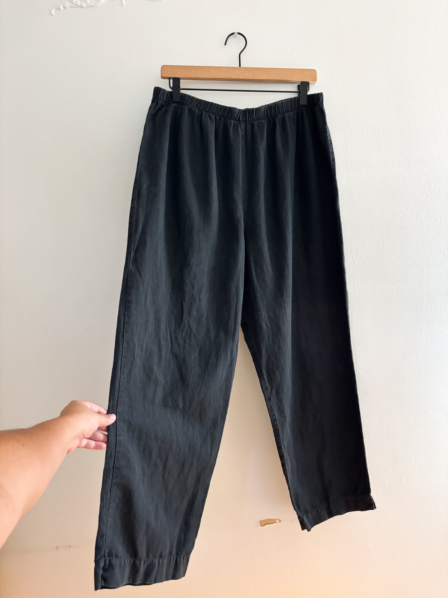 Vintage Hot Cotton Black Linen Blend Easy Pants (L/XL)