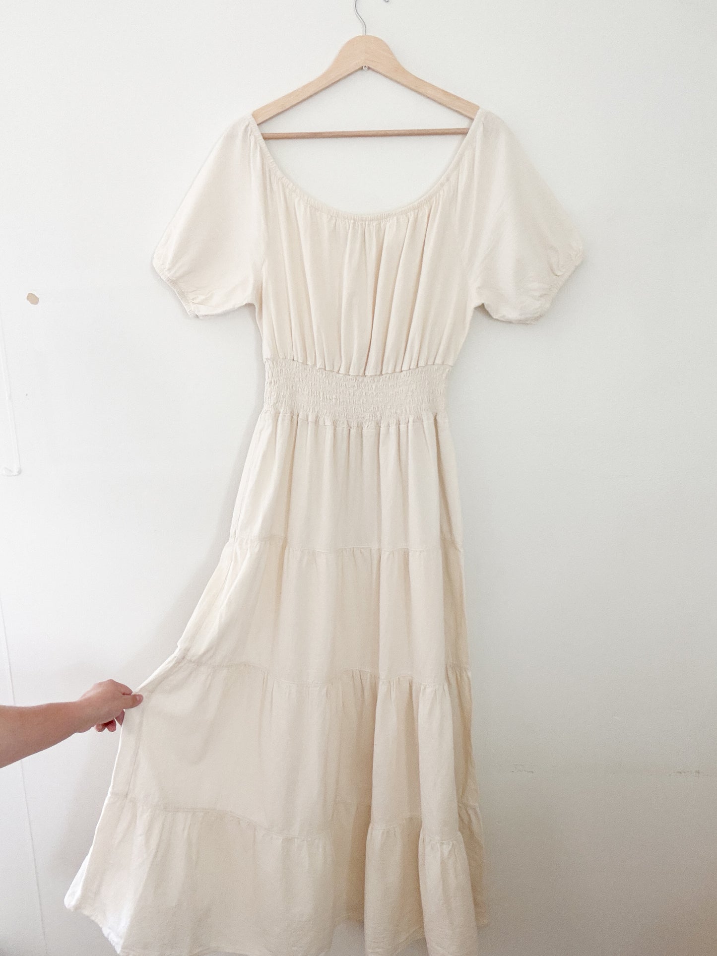 Cream Cotton Puff Sleeve Maxi Dress