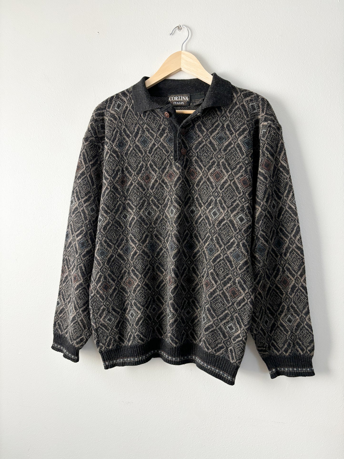 Vintage Patterned Collared Sweater
