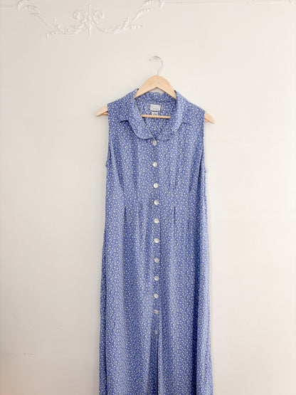 Vintage Blue Floral Maxi Dress (L)