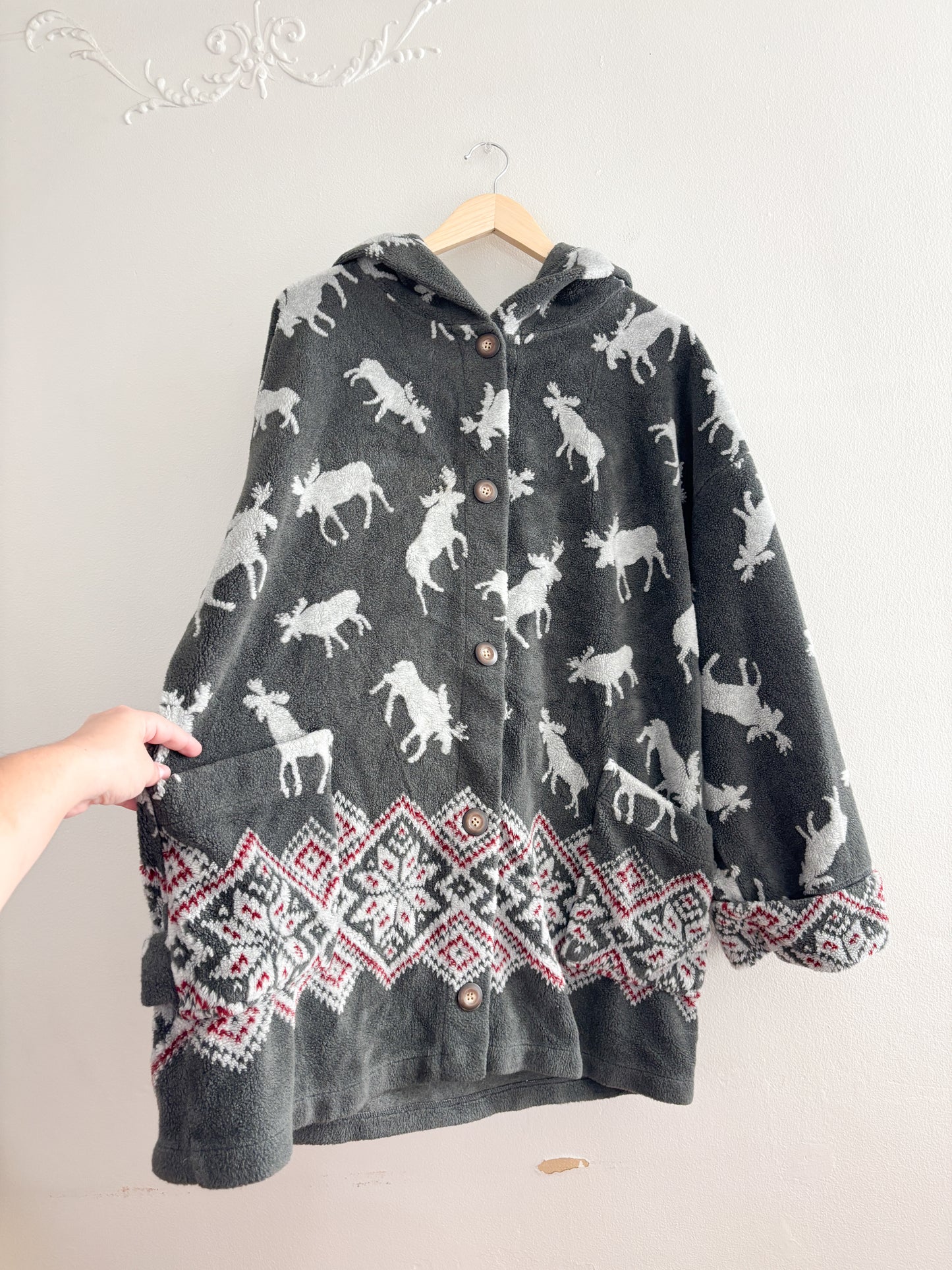 Vintage Moose Fleece Hoodie (XL)