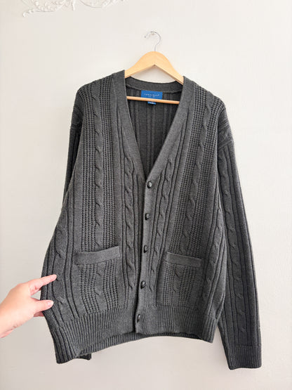 Vintage Grey Cable Knit Cardigan (XL)