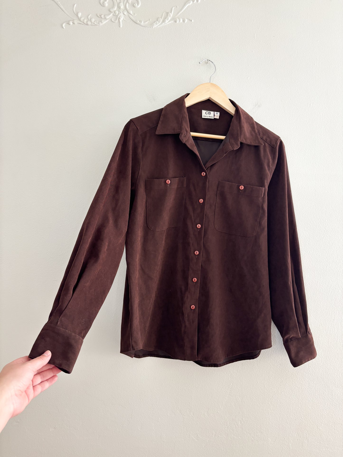 Vintage Brown Faux Suede Button Up (10)