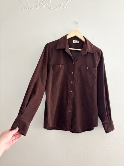 Vintage Brown Faux Suede Button Up (10)