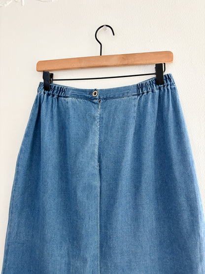 Vintage Floral Embroidered Denim Skirt (27/28”)