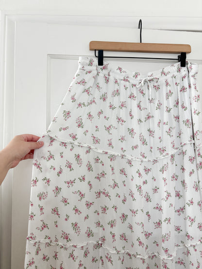 Pink Floral Tiered Skirt