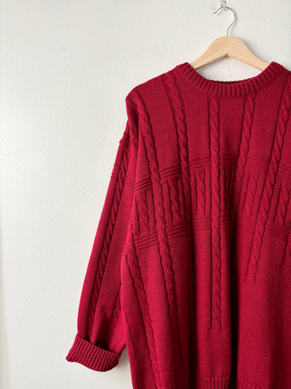 Red Wool Blend Cable Knit Sweater