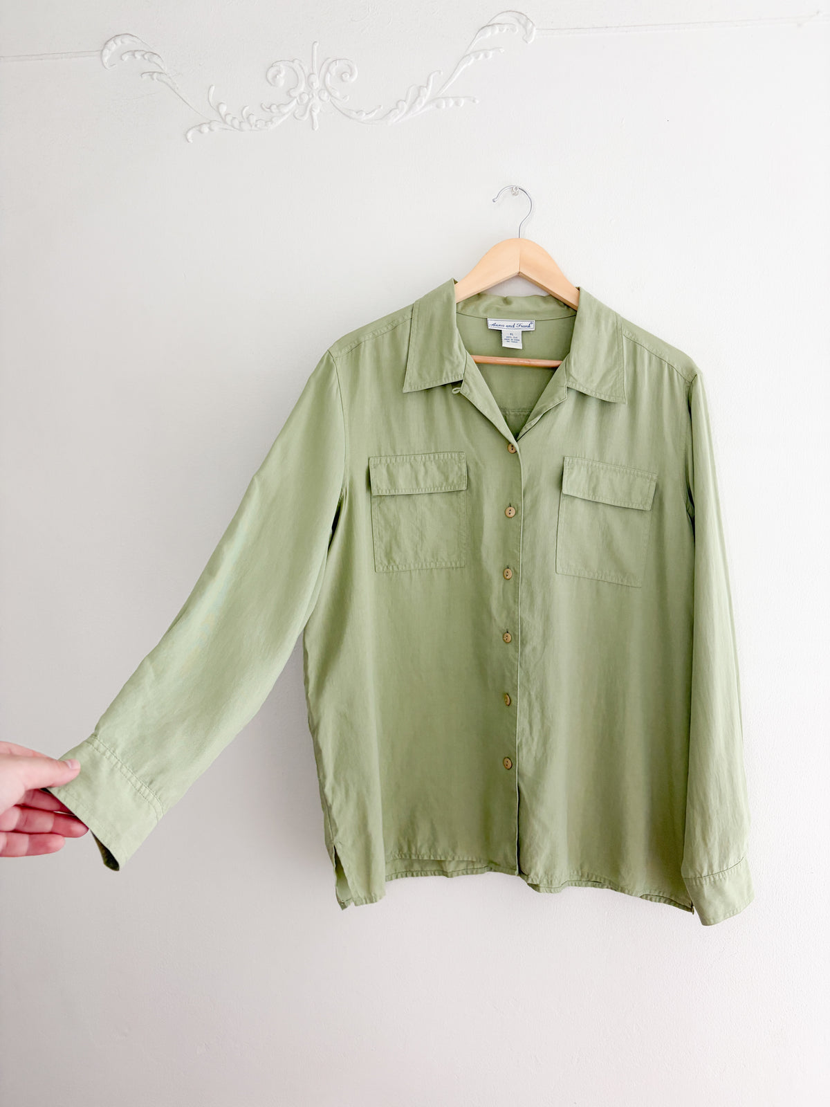 Vintage Green Silk Button Up (XL)