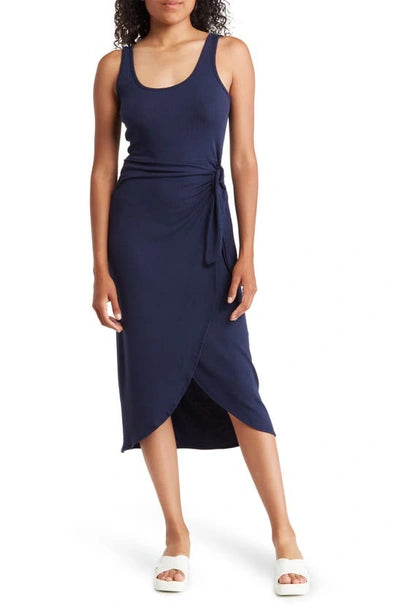 Socialite Ribbed Navy Wrap Dress