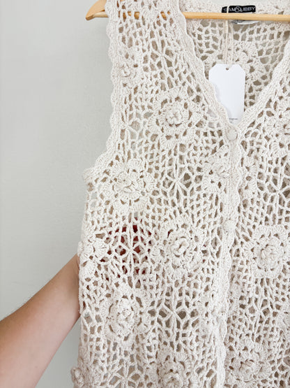 Vintage Silk Crochet Vest (S)