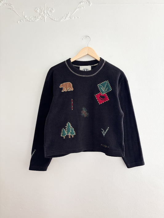 Vintage holiday patch fleece pullover (S)
