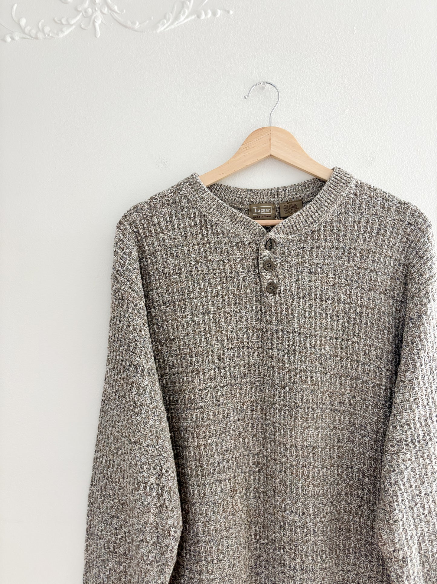 Vintage Heathered Henley Sweater (XL)