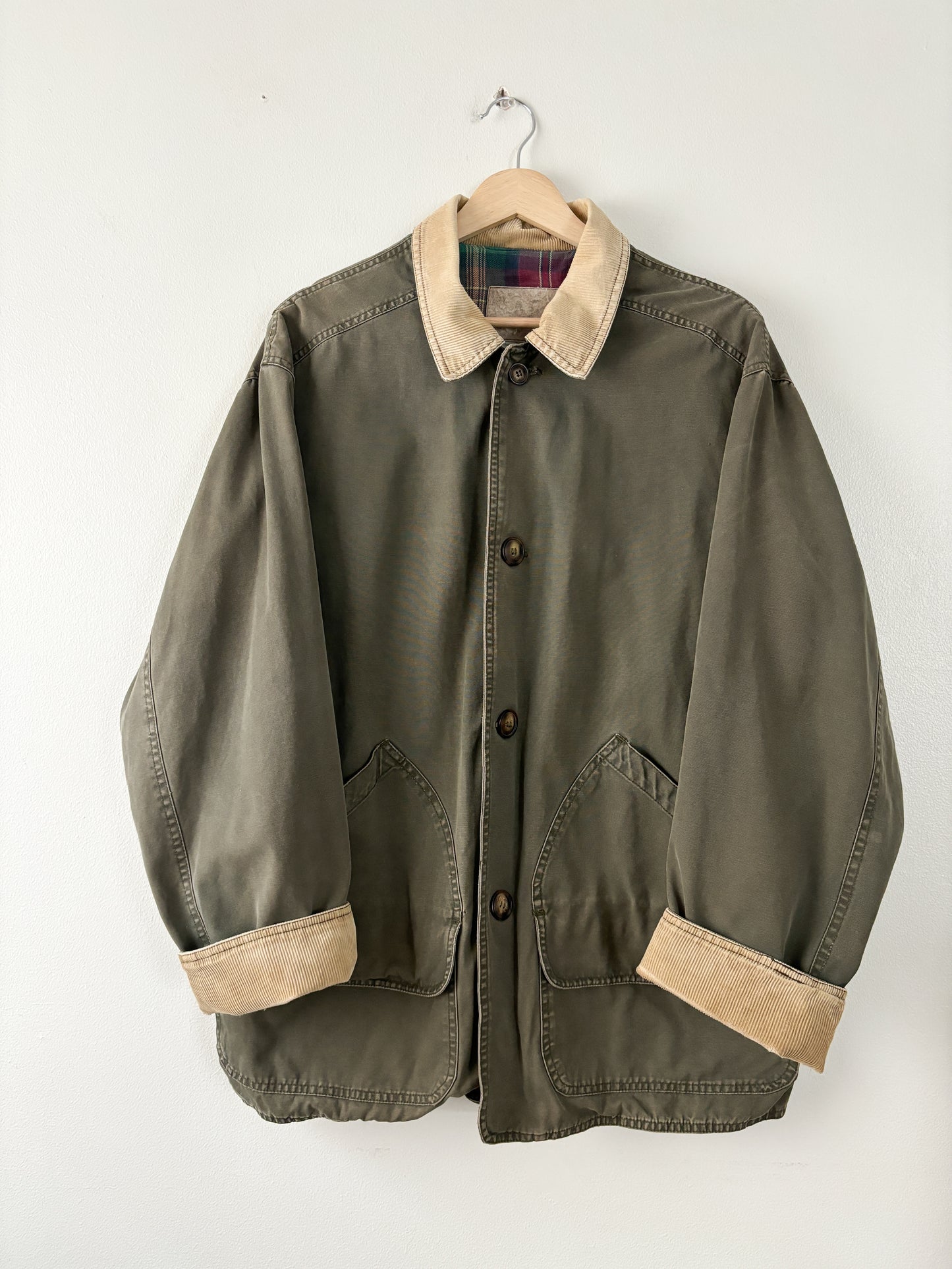 Vintage Army Green Flannel Lined Chore Coat