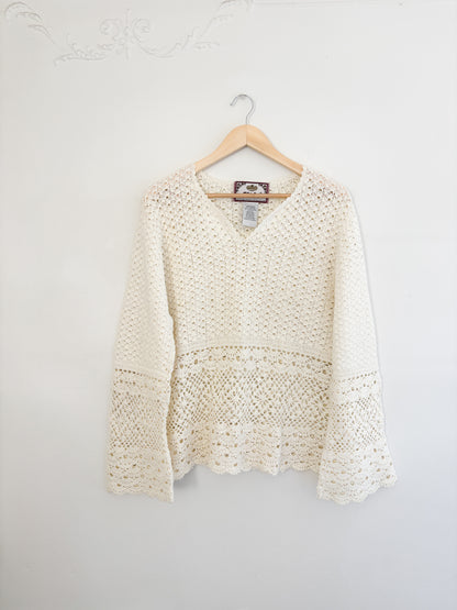 Vintage Cream Crochet Top (L)