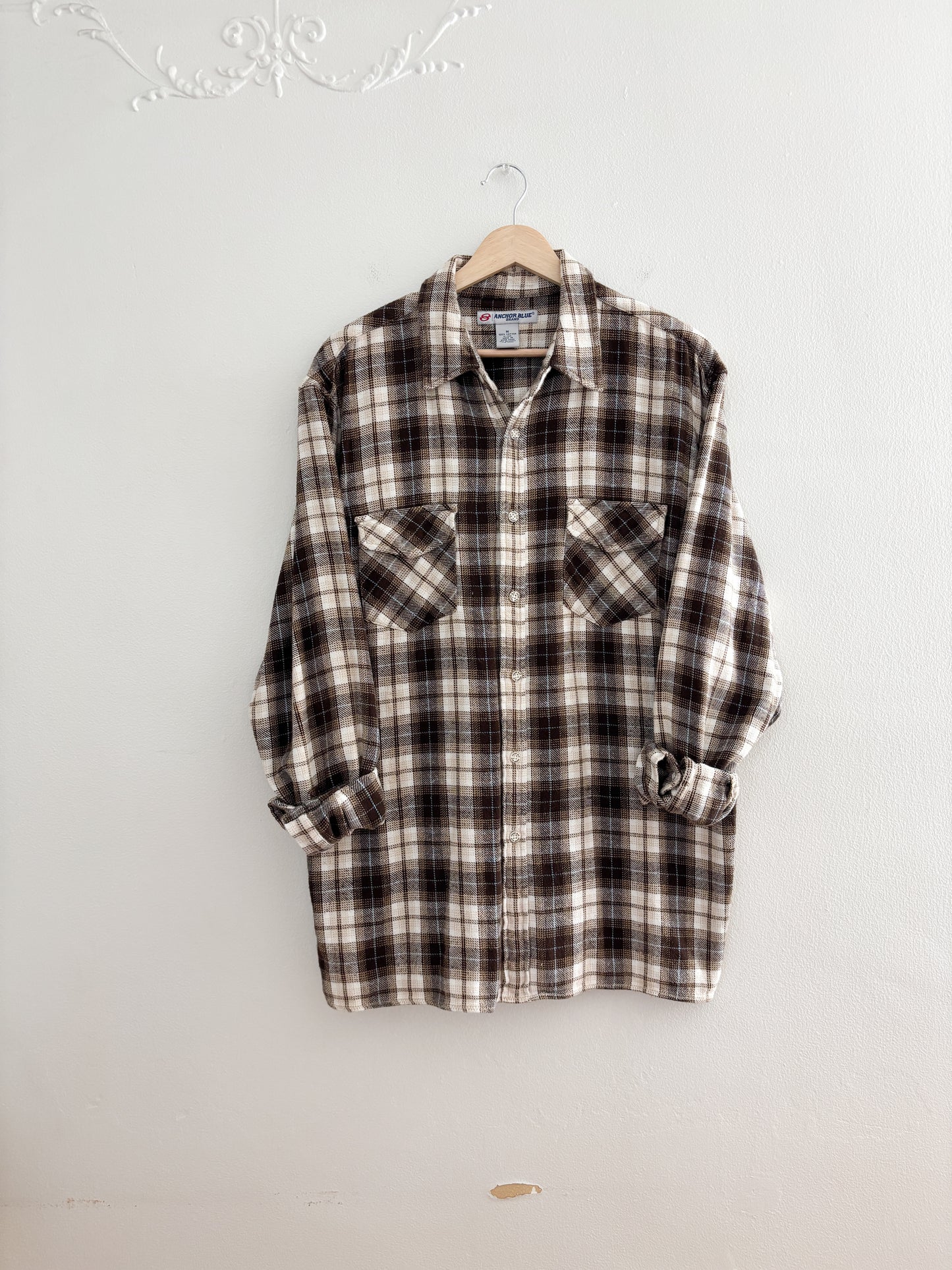 Vintage Anchor Blue Brown Flannel (M)