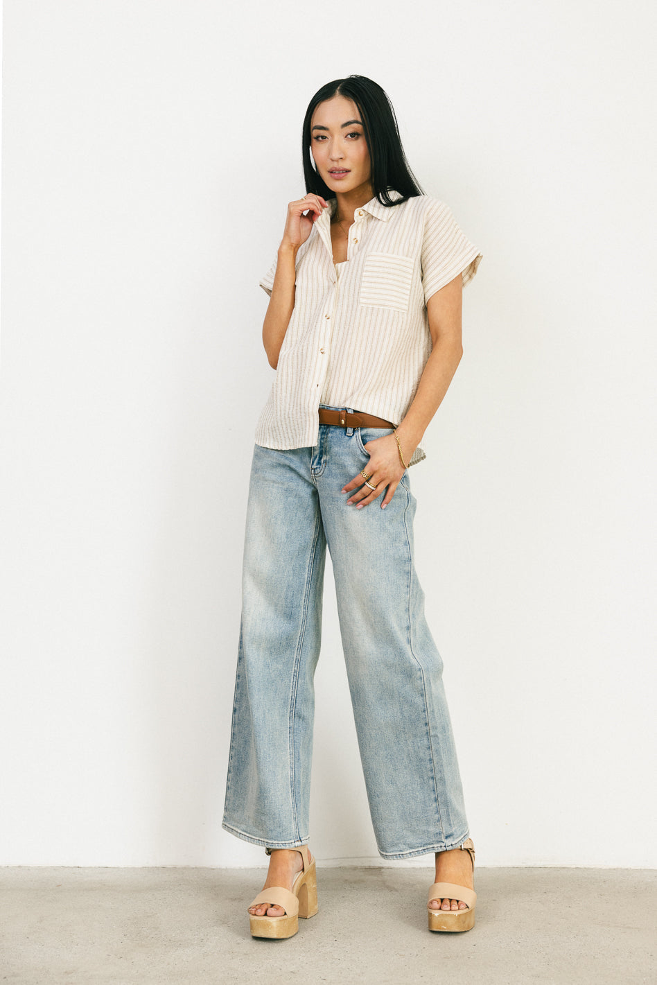 Blu Pepper Striped Button Up (S)