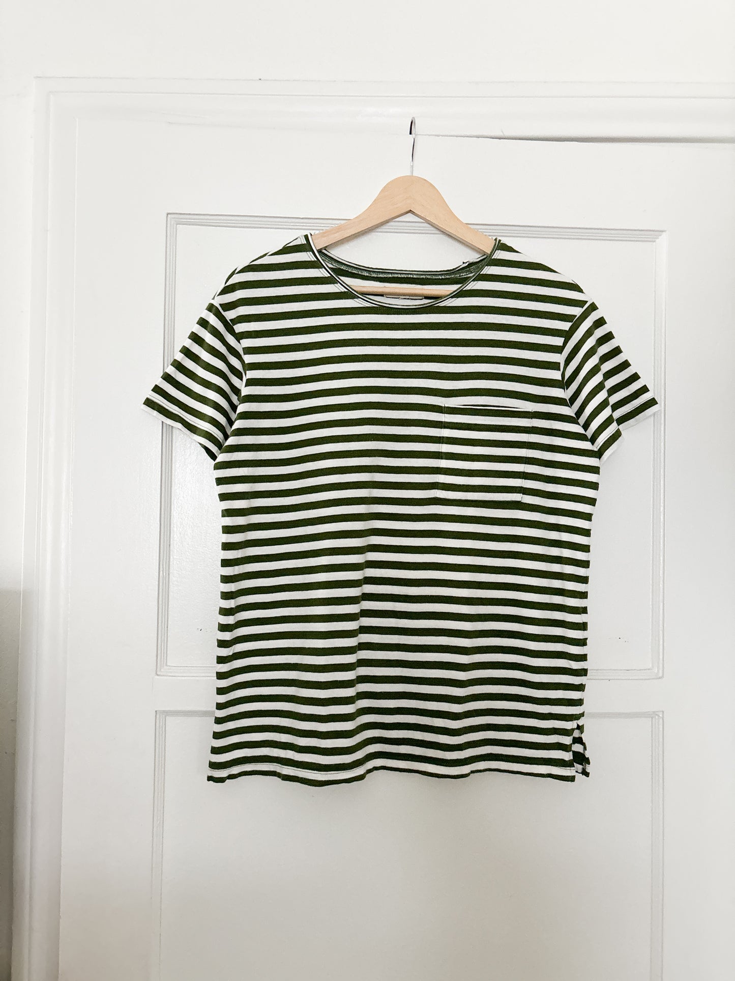 Madewell green striped tee (XS)
