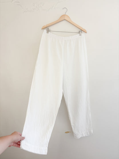 Vintage Hot Cotton White Linen Easy Pants (L/XL)