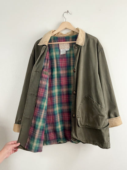 Vintage Army Green Flannel Lined Chore Coat
