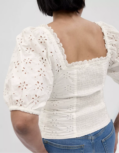 Gap Smocked Cotton Puff Sleeve Top (XS/S)