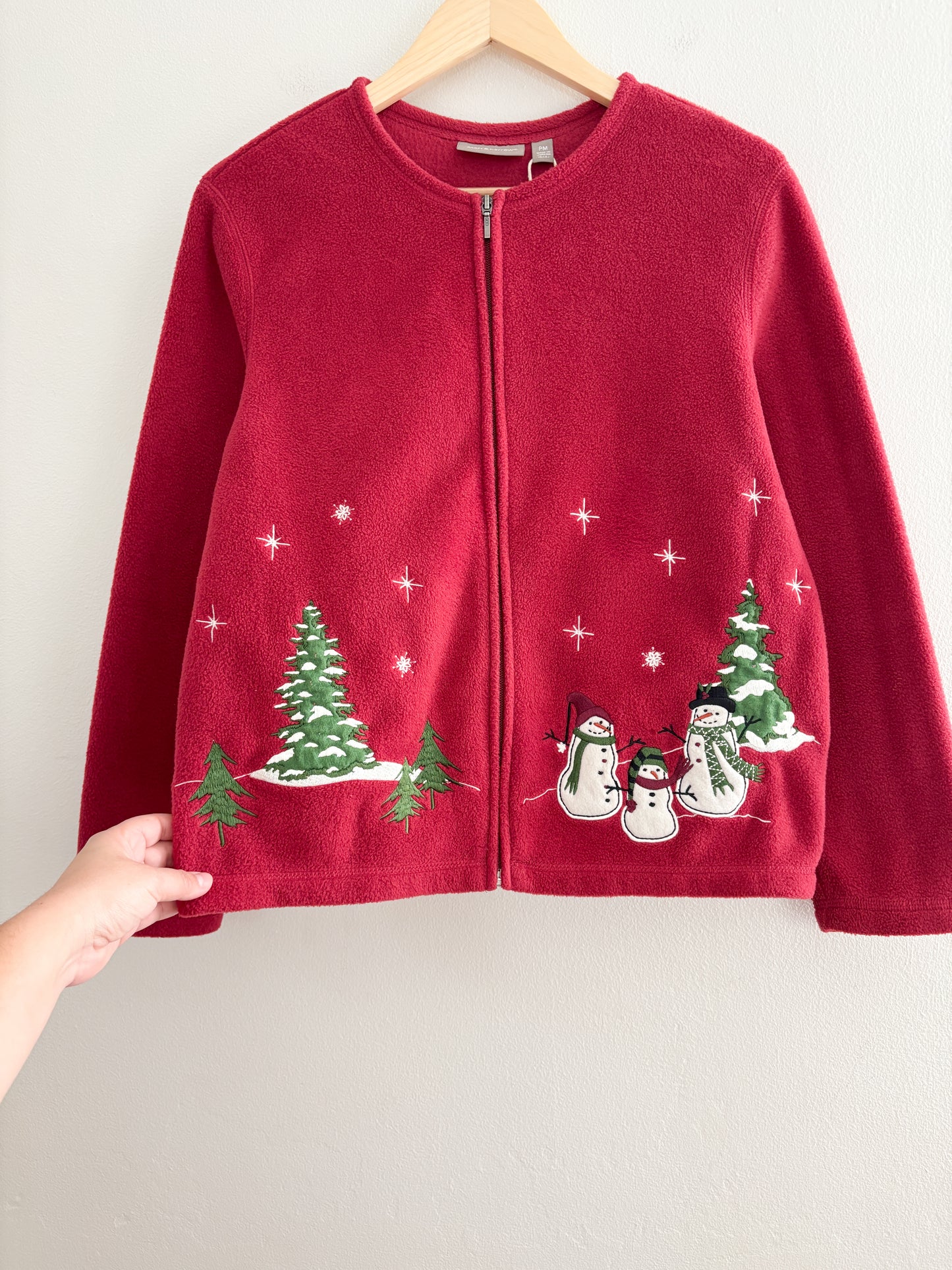 Snowman Red Fleece Cardigan (M)