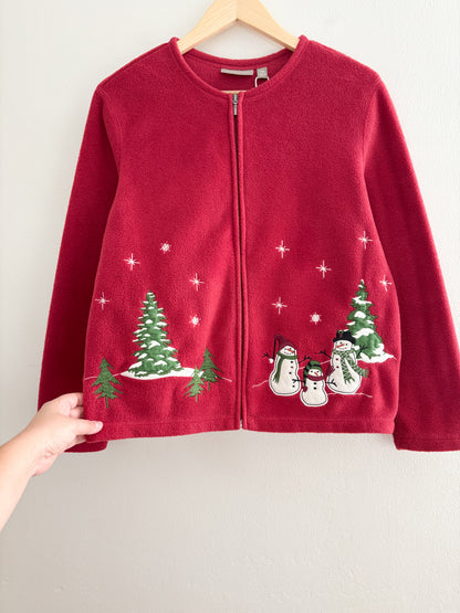 Snowman Red Fleece Cardigan (M)