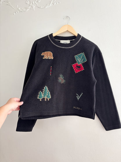 Vintage holiday patch fleece pullover (S)