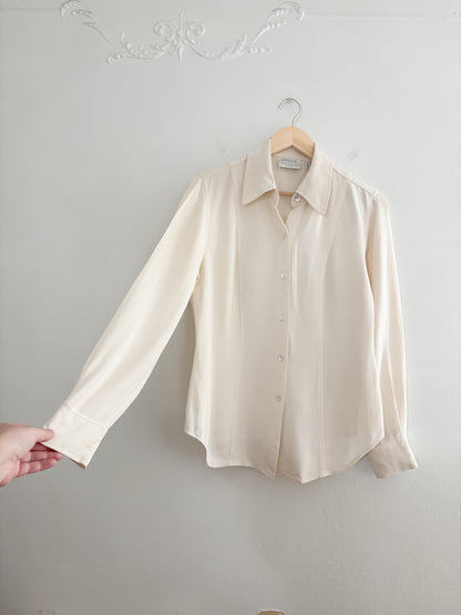 Vintage Cream Silk Button Up (M)