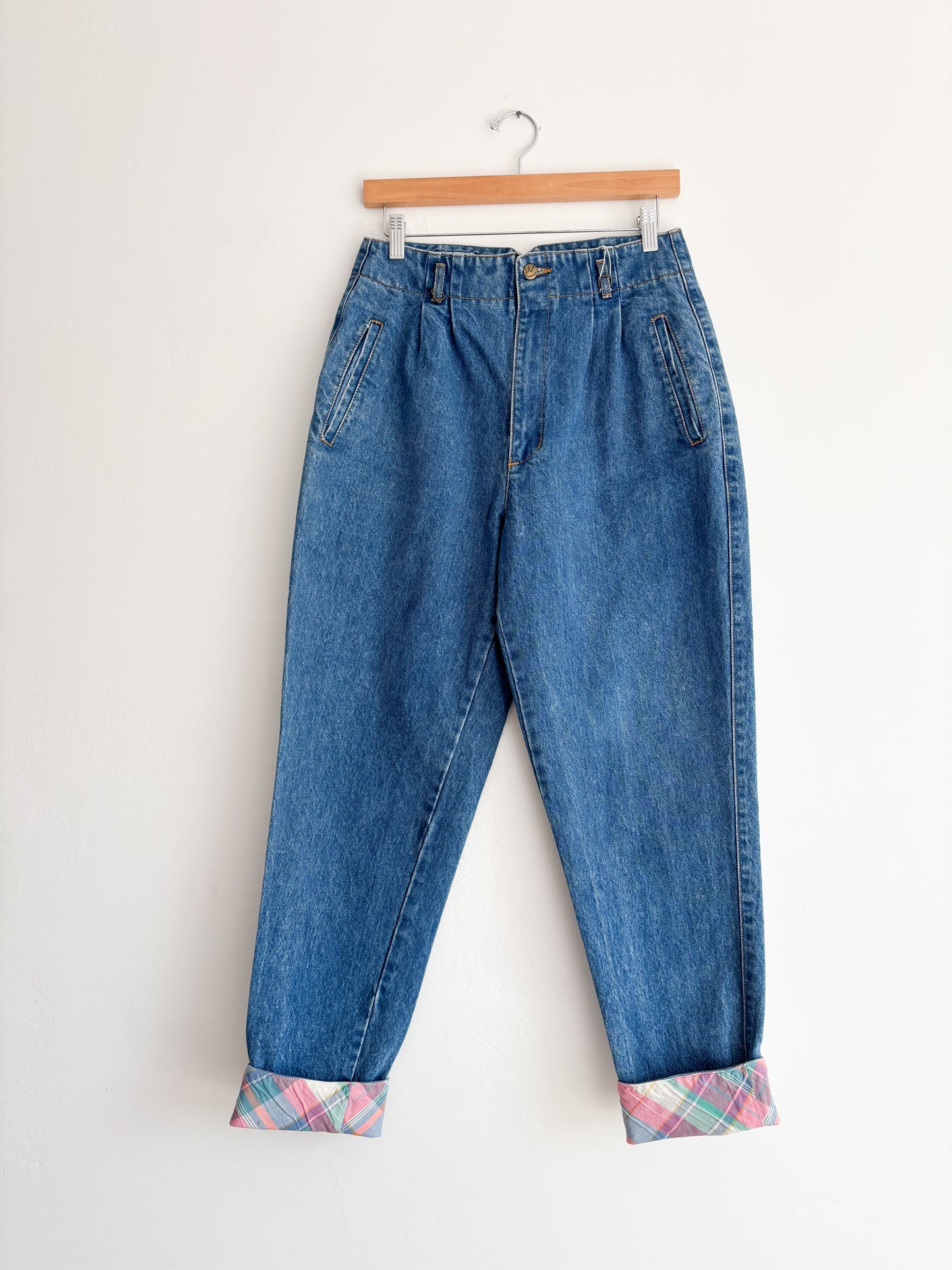 Vintage Plaid Denim Jeans (27/28”)