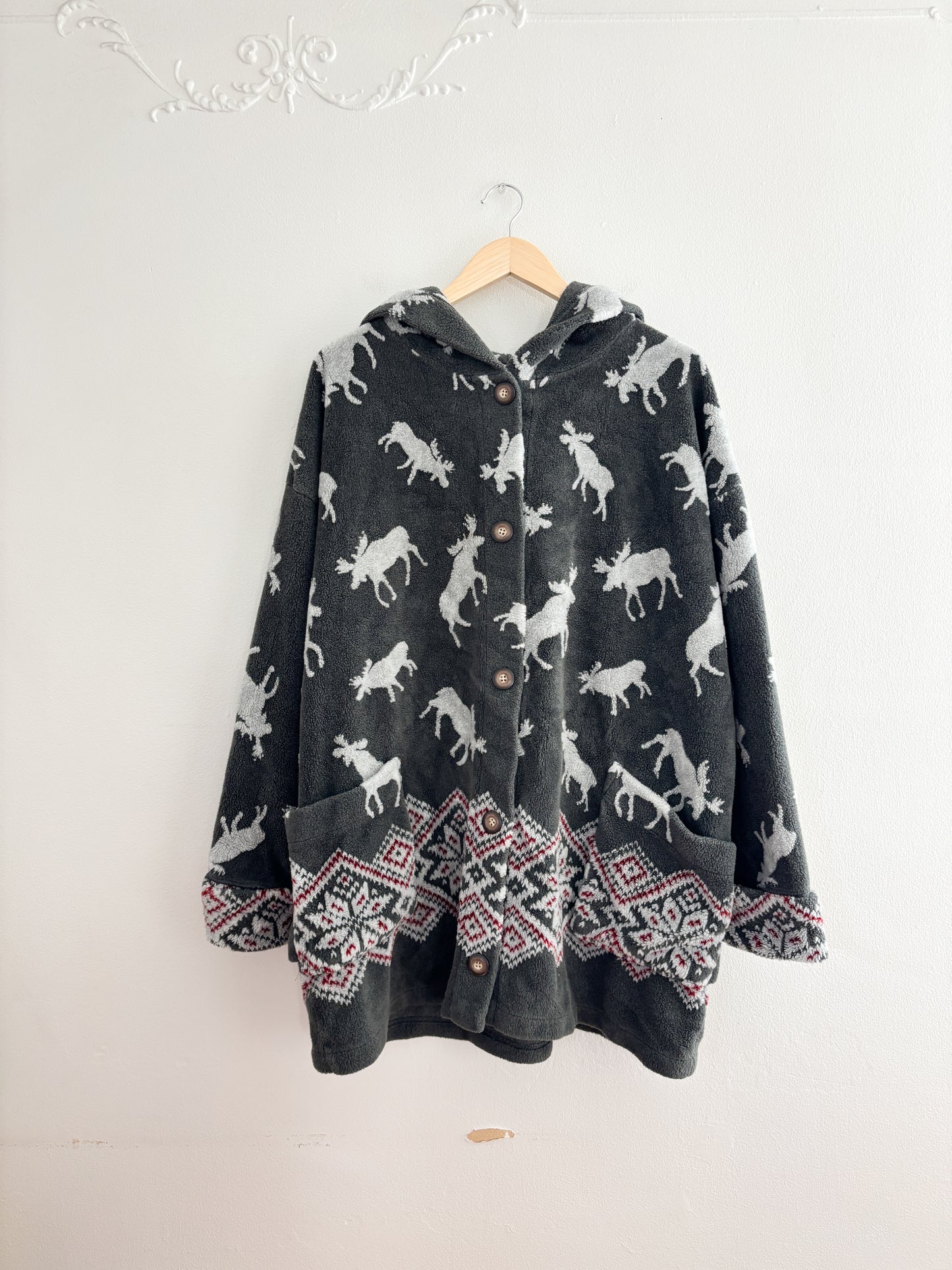 Vintage Moose Fleece Hoodie (XL)