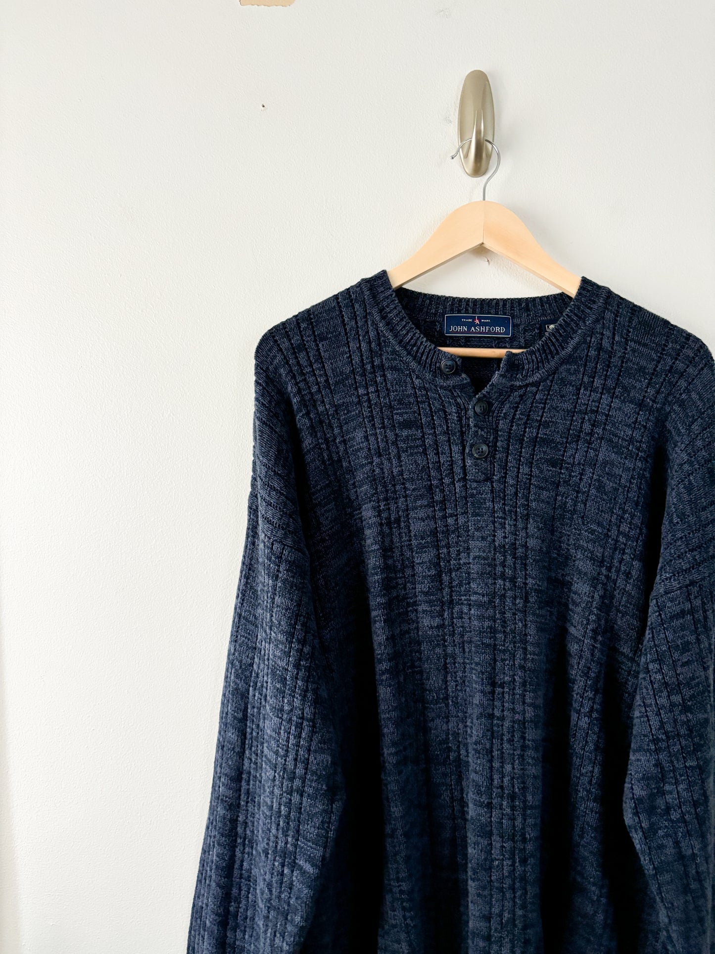 Navy Marled Henley Sweater (XL)