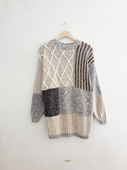 Vintage Patchwork Knit Sweater (M)