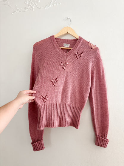 Vintage Heart Patterned Sweater (S)