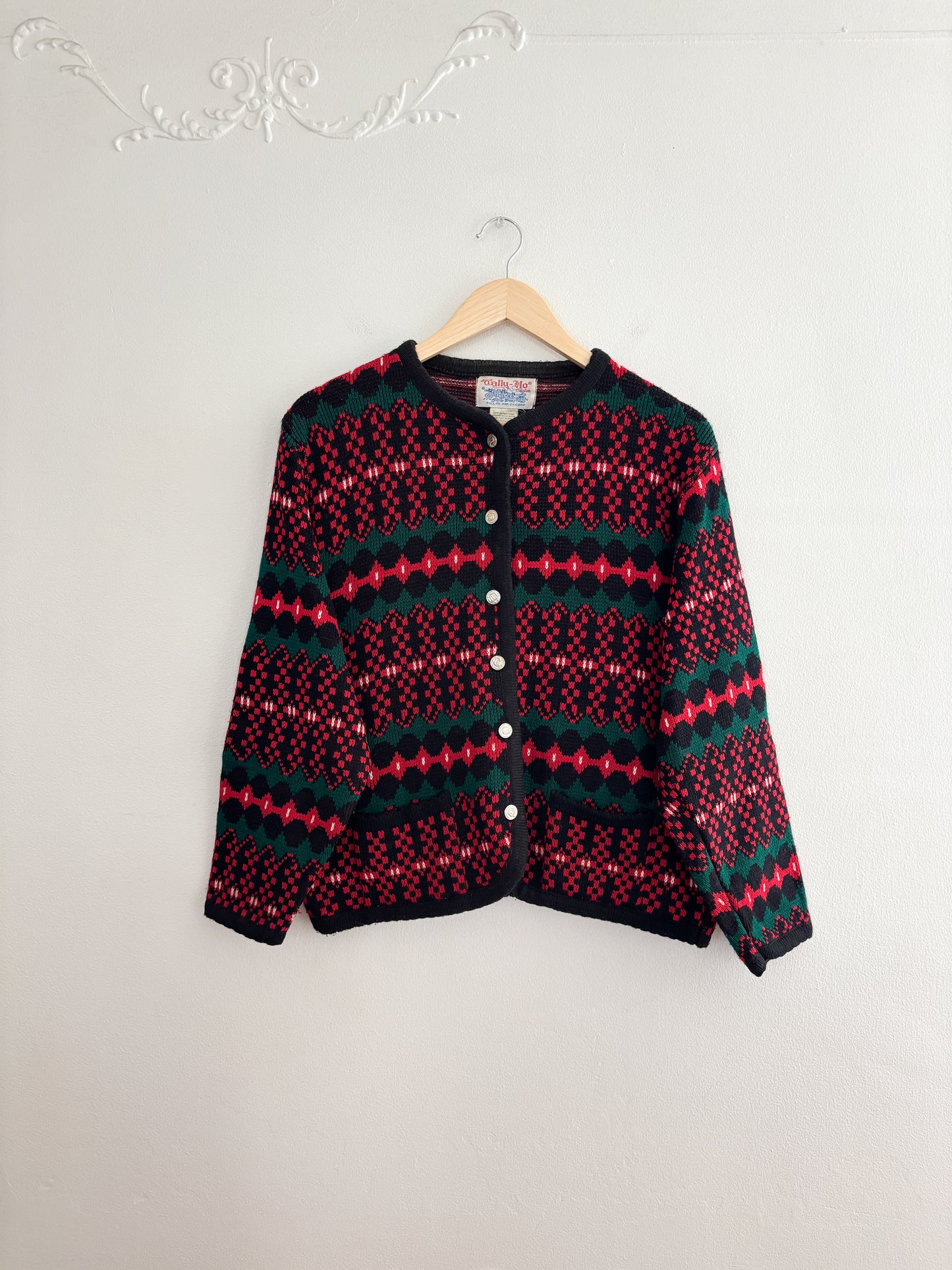 Vintage Christmas Patterned Cardigan (L)