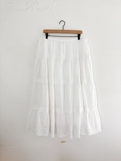 Vintage White Tiered Maxi Skirt (XL)