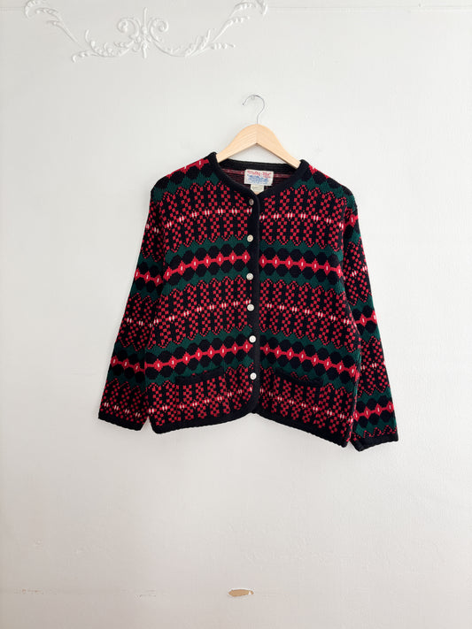 Vintage Christmas Patterned Cardigan (L)
