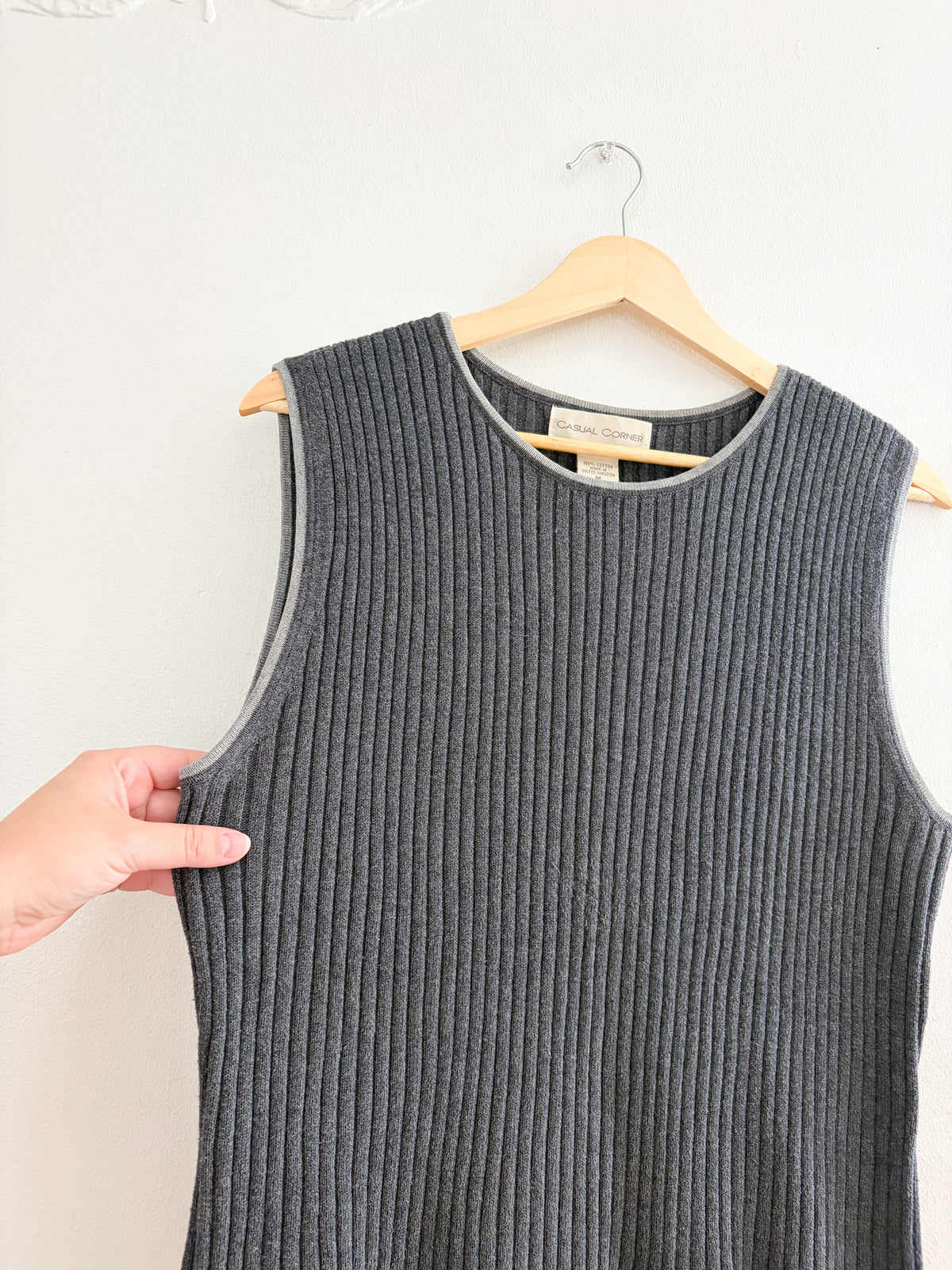 Vintage Grey Ribbed Knit Tank (M)