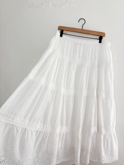Vintage White Tiered Maxi Skirt (XL)