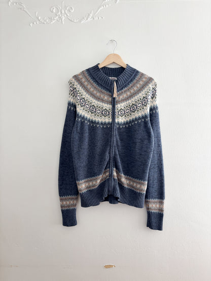 Vintage Fair Isle Zip Up sweater (M)