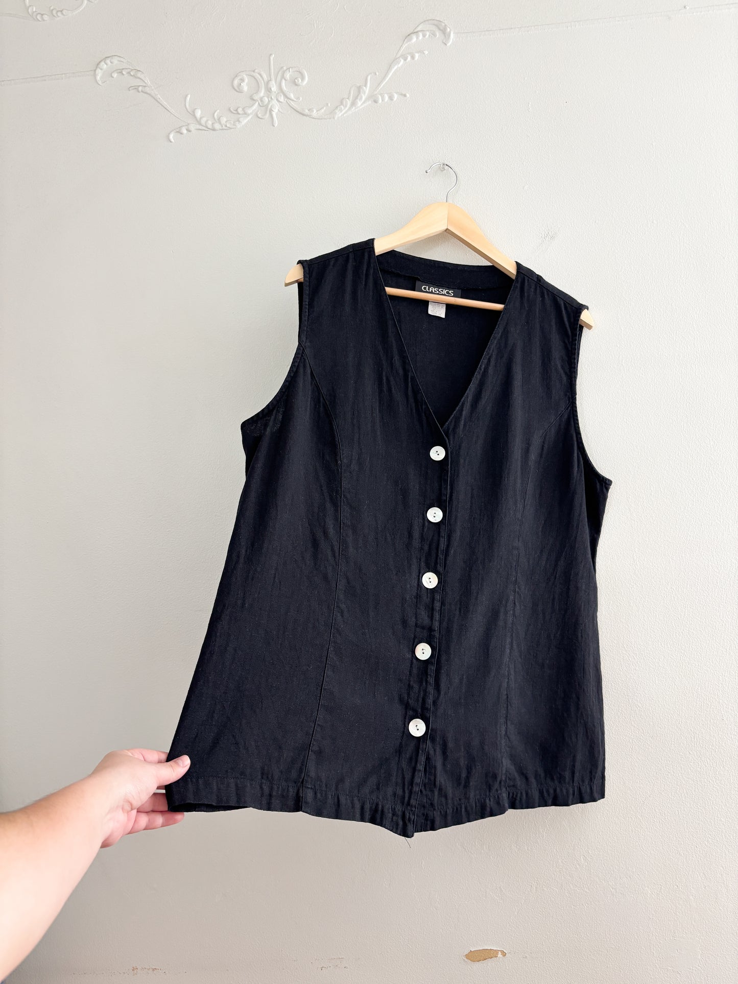 Vintage Linen Blend Black Vest (16)