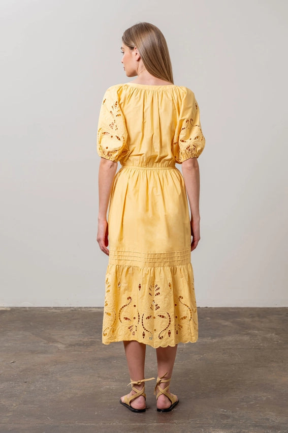 Moon River Yellow Puff Sleeve Dress (S)