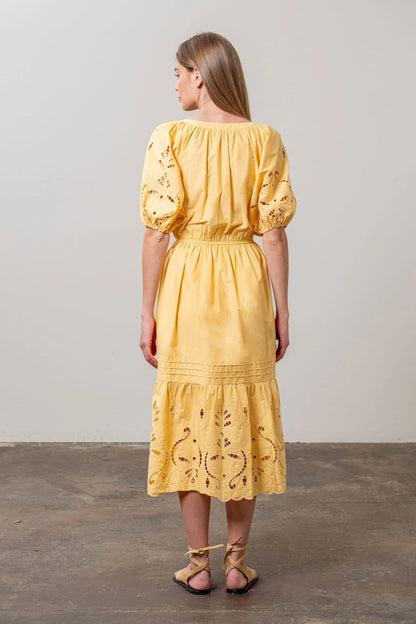 Moon River Yellow Puff Sleeve Dress (S)