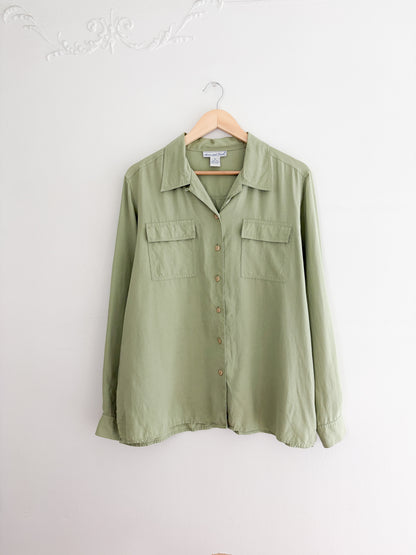 Vintage Green Silk Button Up (XL)