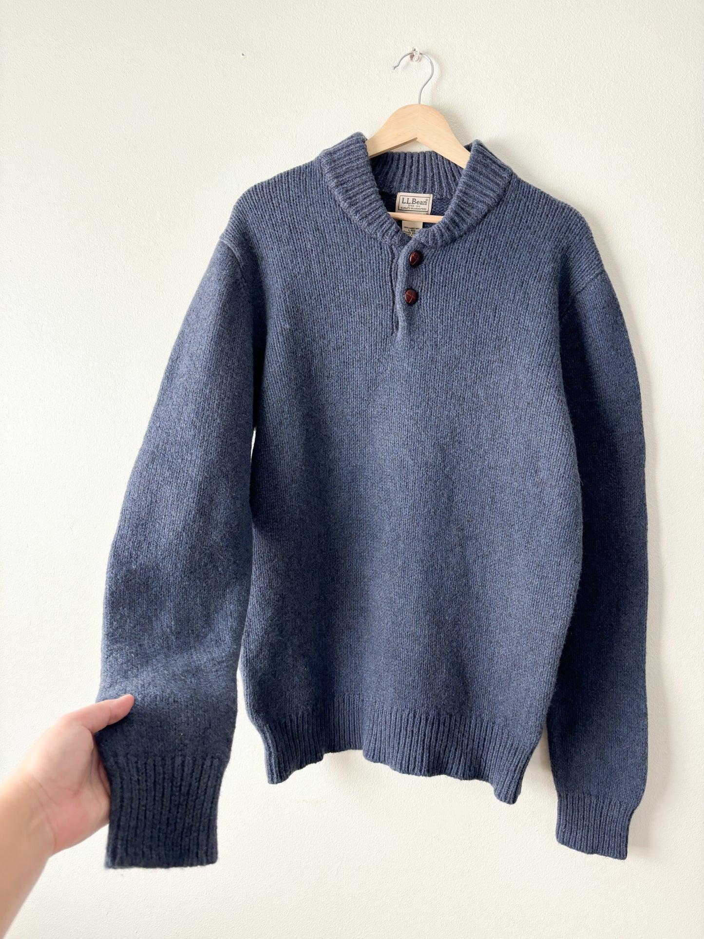 Vintage LL Bean Blue Henley Knit
