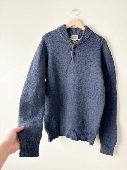 Vintage LL Bean Blue Henley Knit