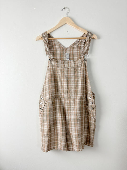 Vintage Plaid Linen Blend Overalls