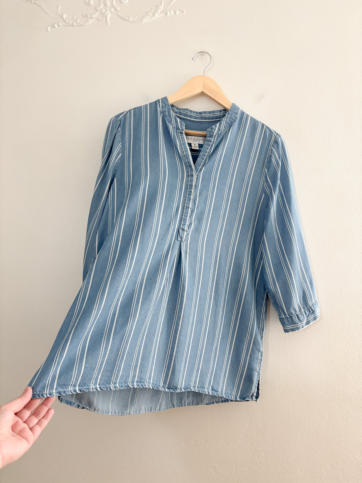 Vintage Blue Striped Blouse (M)