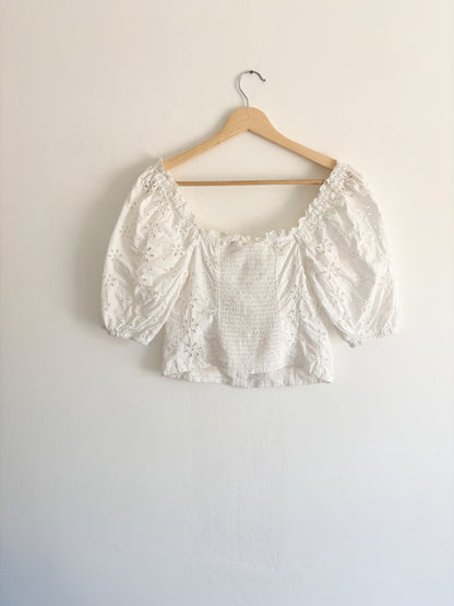 Gap Smocked Cotton Puff Sleeve Top (XS/S)