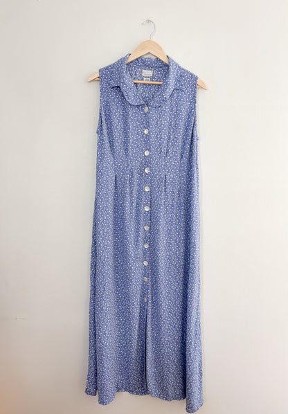 Vintage Blue Floral Maxi Dress (L)