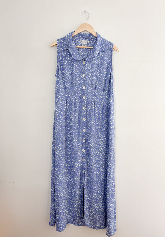 Vintage Blue Floral Maxi Dress (L)